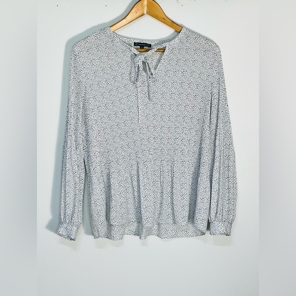 Adrianna Papel Women Small White Black Polka Dot Pleated Blouse Shirt Flowly Top - Picture 3 of 11